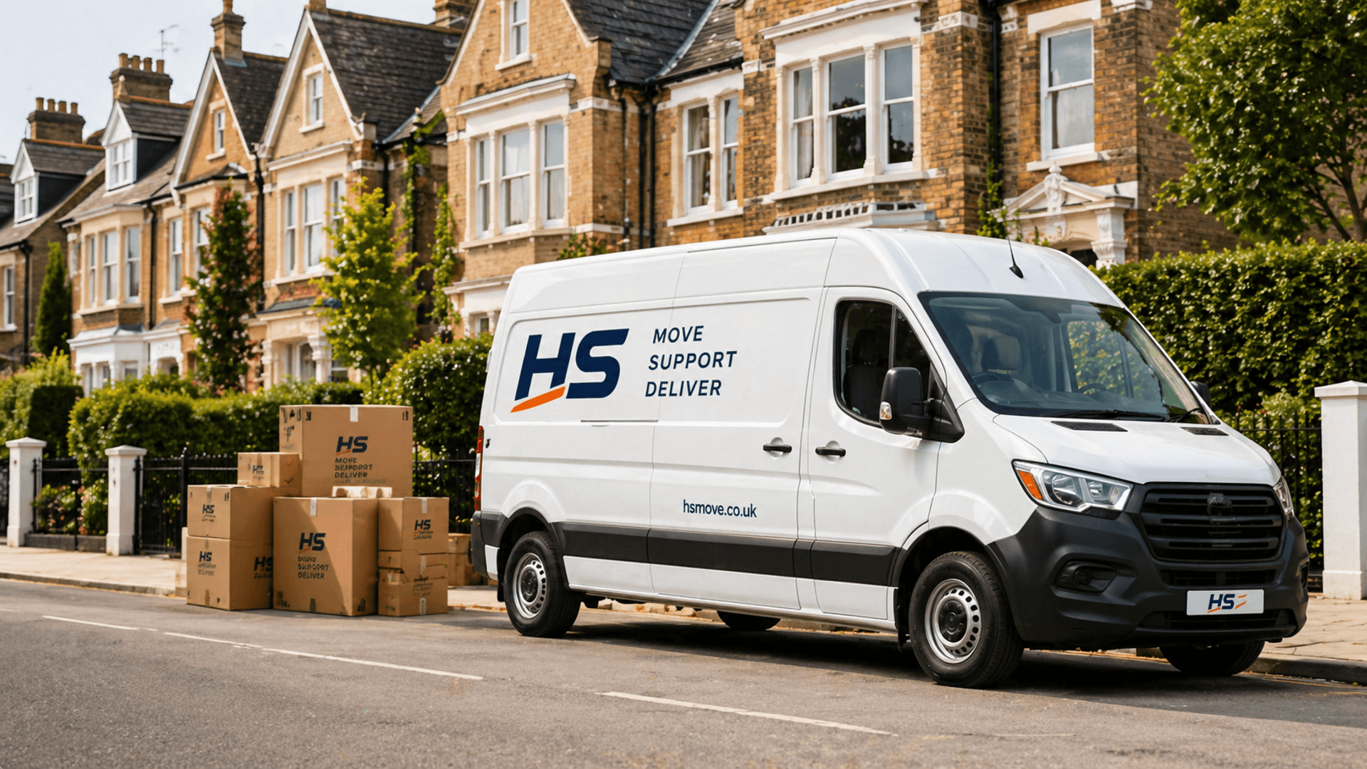 HS moving van outside a home